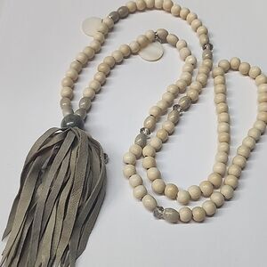 Tassel Wooden Bead Necklace 35" Length